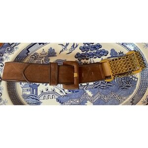 Encueros de Colombia Ladies Suede Leather Gold Chain Trim‎ Belt Size 35 in